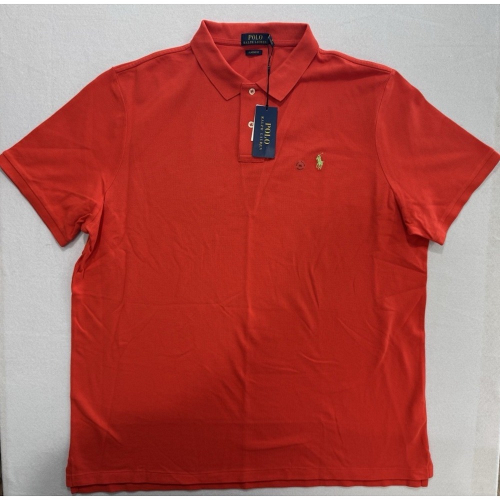 Polo Ralph Lauren Cotton Mesh Solid‎ Classic Fit Polo Shirt Red Tomato Size XXL - Picture 3 of 4